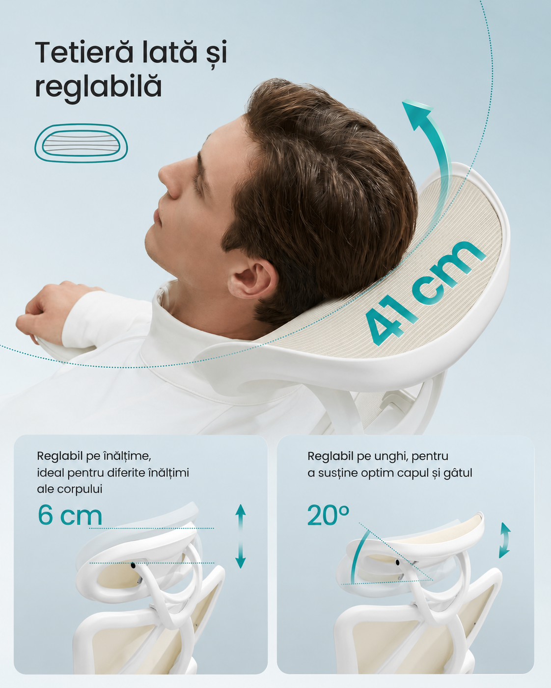 SONGMICS Scaun de birou ergonomic reglabil cu suport lombar si tetiera, maxim 120 kg, 70x70x125 cm, bej cappuccino - imagine 3