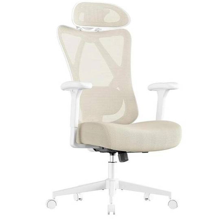 SONGMICS Scaun de birou ergonomic reglabil cu suport lombar si tetiera, maxim 120 kg, 70x70x125 cm, bej cappuccino