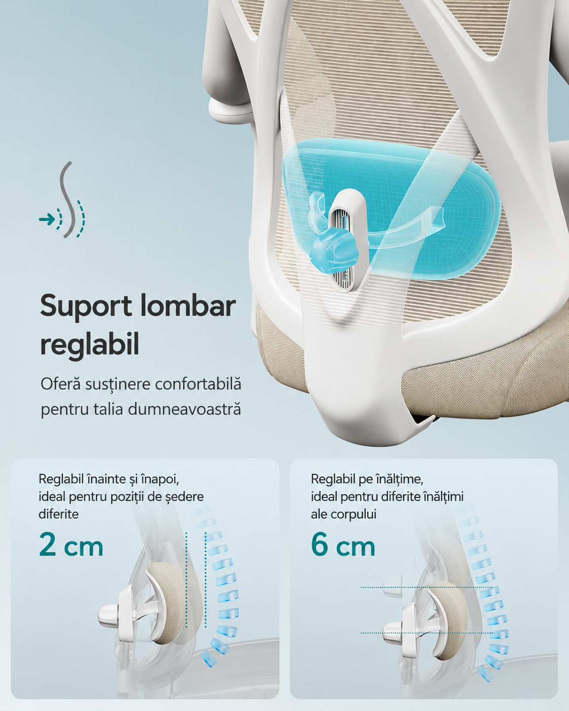 SONGMICS Scaun de birou ergonomic reglabil cu suport lombar si tetiera, maxim 120 kg, 70x70x125 cm, bej cappuccino - imagine 7