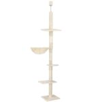 Ansamblu de joaca pentru pisici, tip stalp de catarat pana la tavan, inaltime reglabila, 240 - 265 cm, bej