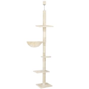 Ansamblu de joaca pentru pisici, tip stalp de catarat pana la tavan, inaltime reglabila, 240 - 265 cm, bej
