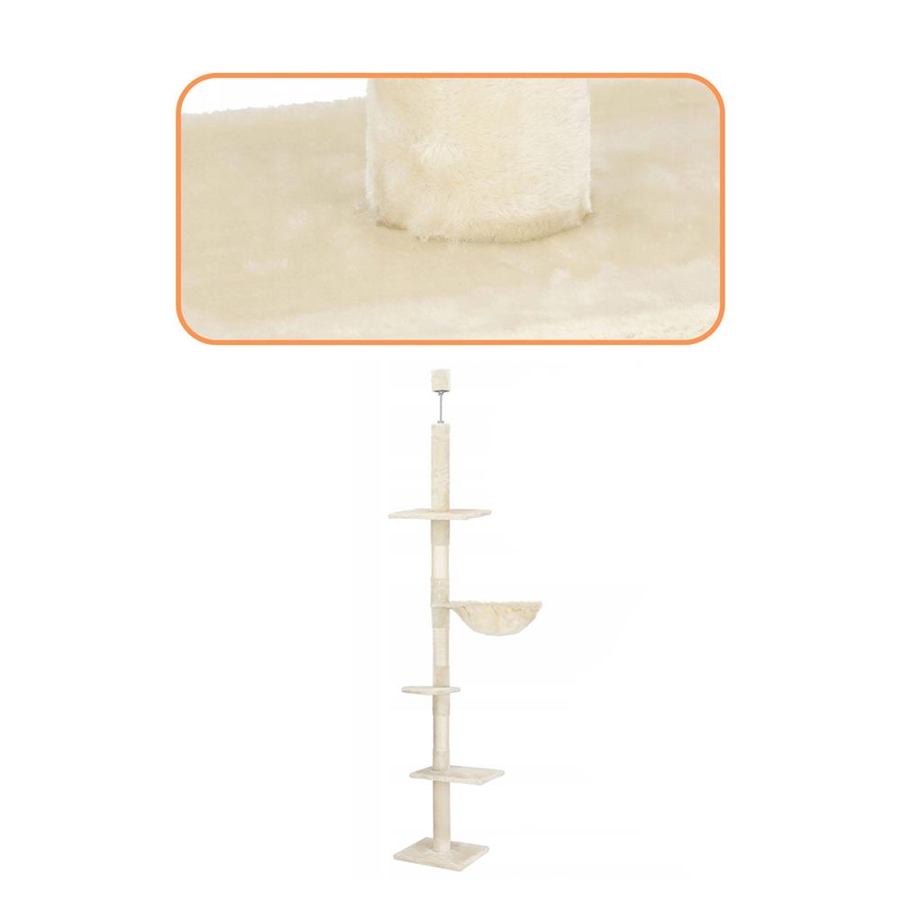 Ansamblu de joaca pentru pisici, tip stalp de catarat pana la tavan, inaltime reglabila, 240 - 265 cm, bej - imagine 5
