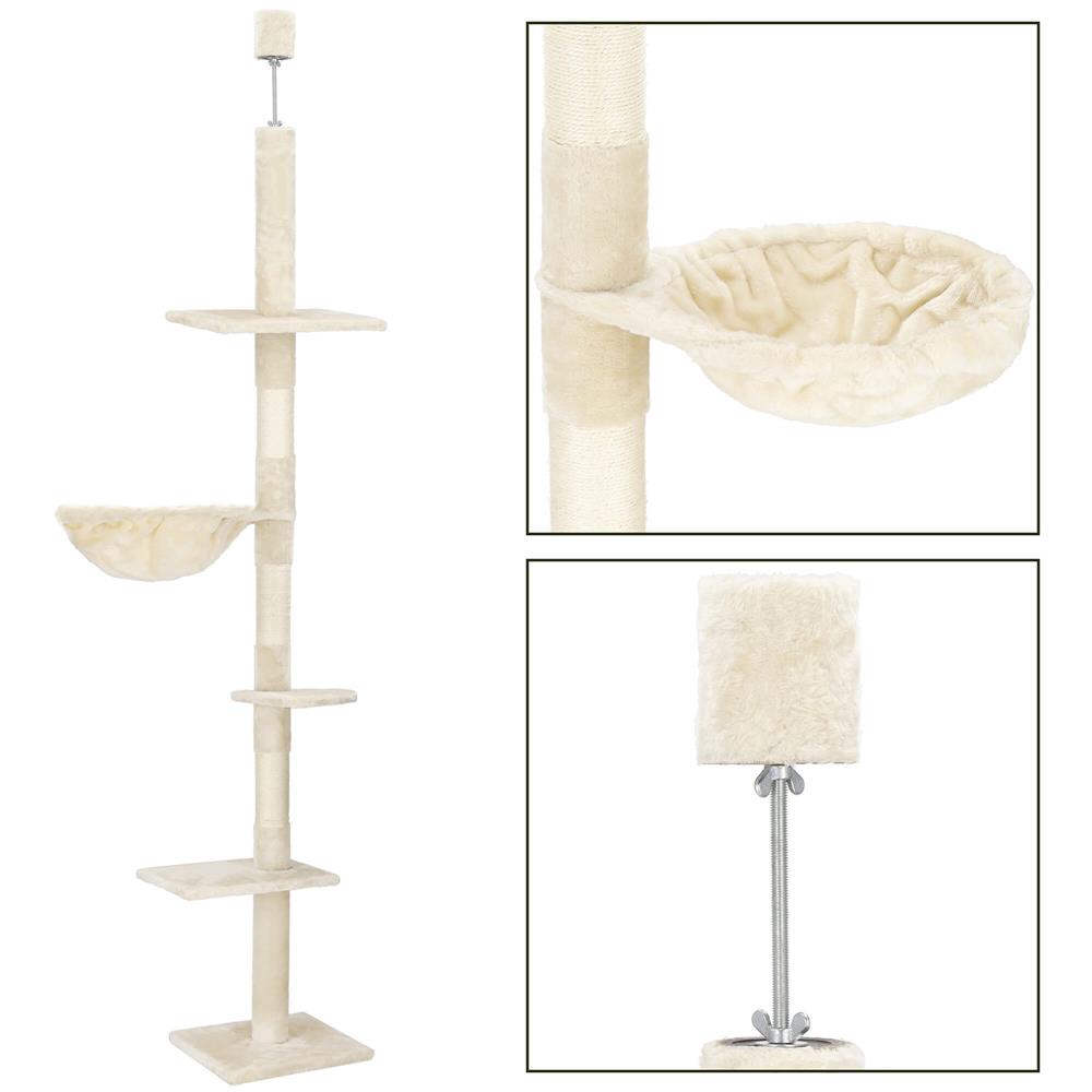 Ansamblu de joaca pentru pisici, tip stalp de catarat pana la tavan, inaltime reglabila, 240 - 265 cm, bej - imagine 8