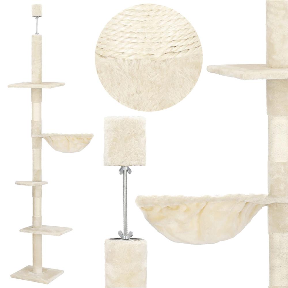 Ansamblu de joaca pentru pisici, tip stalp de catarat pana la tavan, inaltime reglabila, 240 - 265 cm, bej - imagine 9
