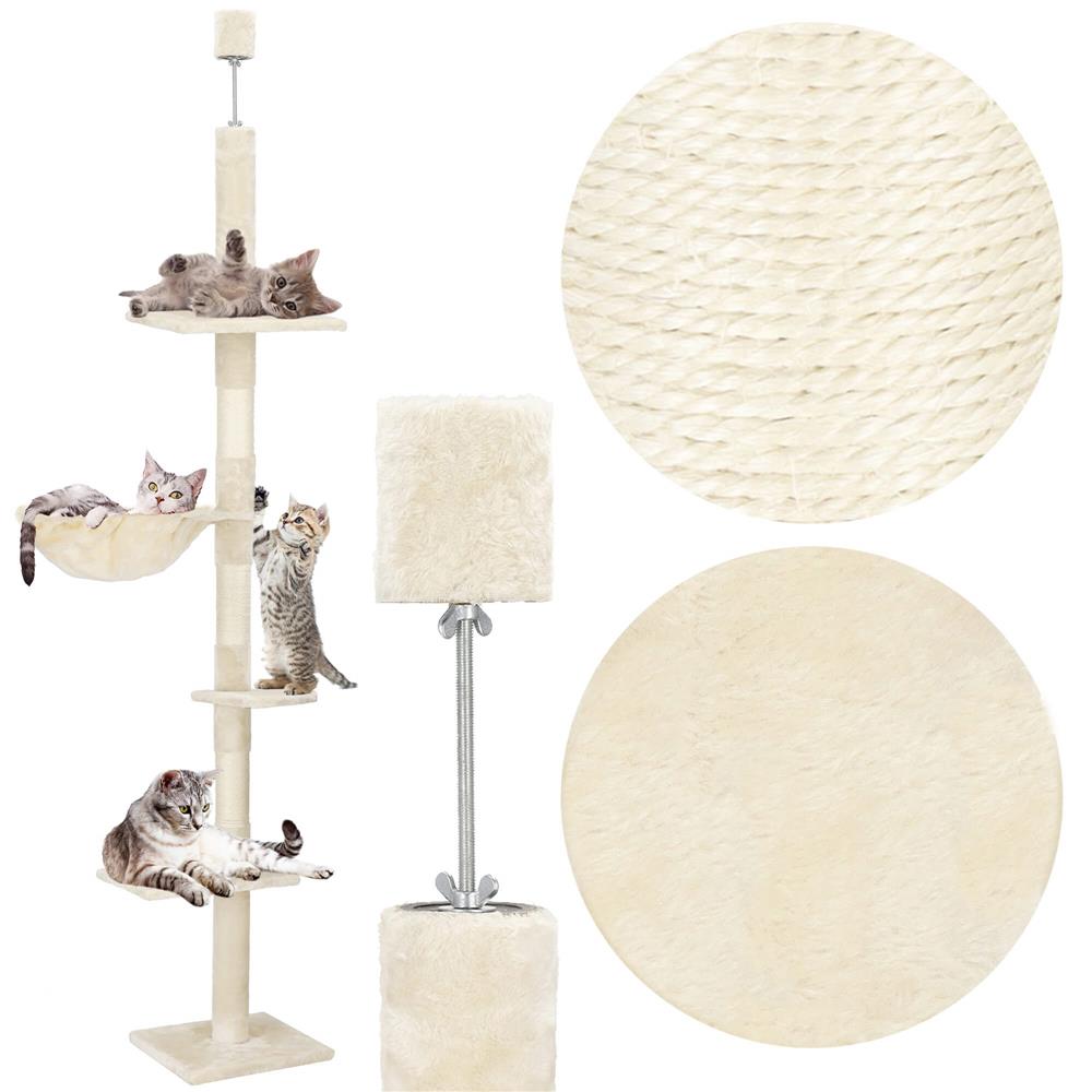 Ansamblu de joaca pentru pisici, tip stalp de catarat pana la tavan, inaltime reglabila, 240 - 265 cm, bej - imagine 10