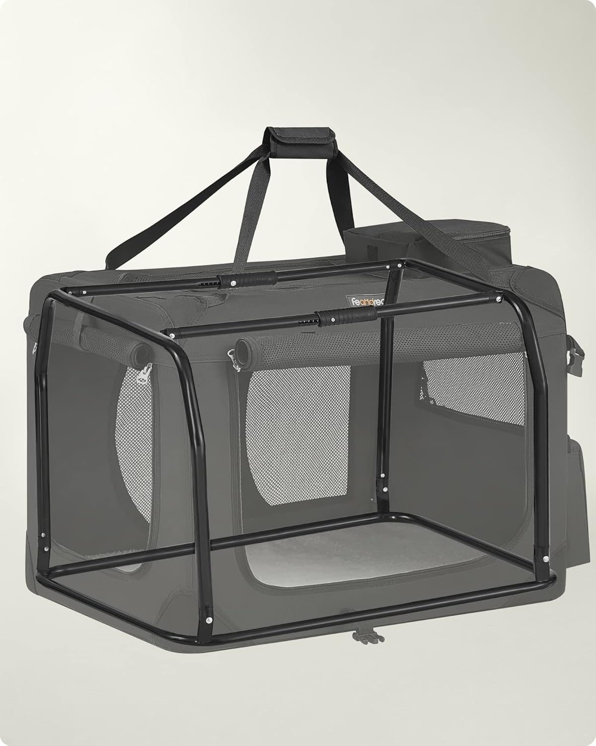 FEANDREA Geanta de transport pliabila pentru animale de companie, saltea inclusa, cadru metalic pentru stabilitate, buzunare laterale, 70x52x52 cm, negru - imagine 2