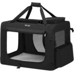 FEANDREA Geanta de transport pliabila pentru animale de companie, saltea inclusa, cadru metalic pentru stabilitate, buzunare laterale, 70x52x52 cm, negru