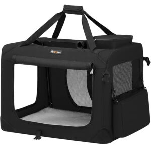 FEANDREA Geanta de transport pliabila pentru animale de companie, saltea inclusa, cadru metalic pentru stabilitate, buzunare laterale, 70x52x52 cm, negru