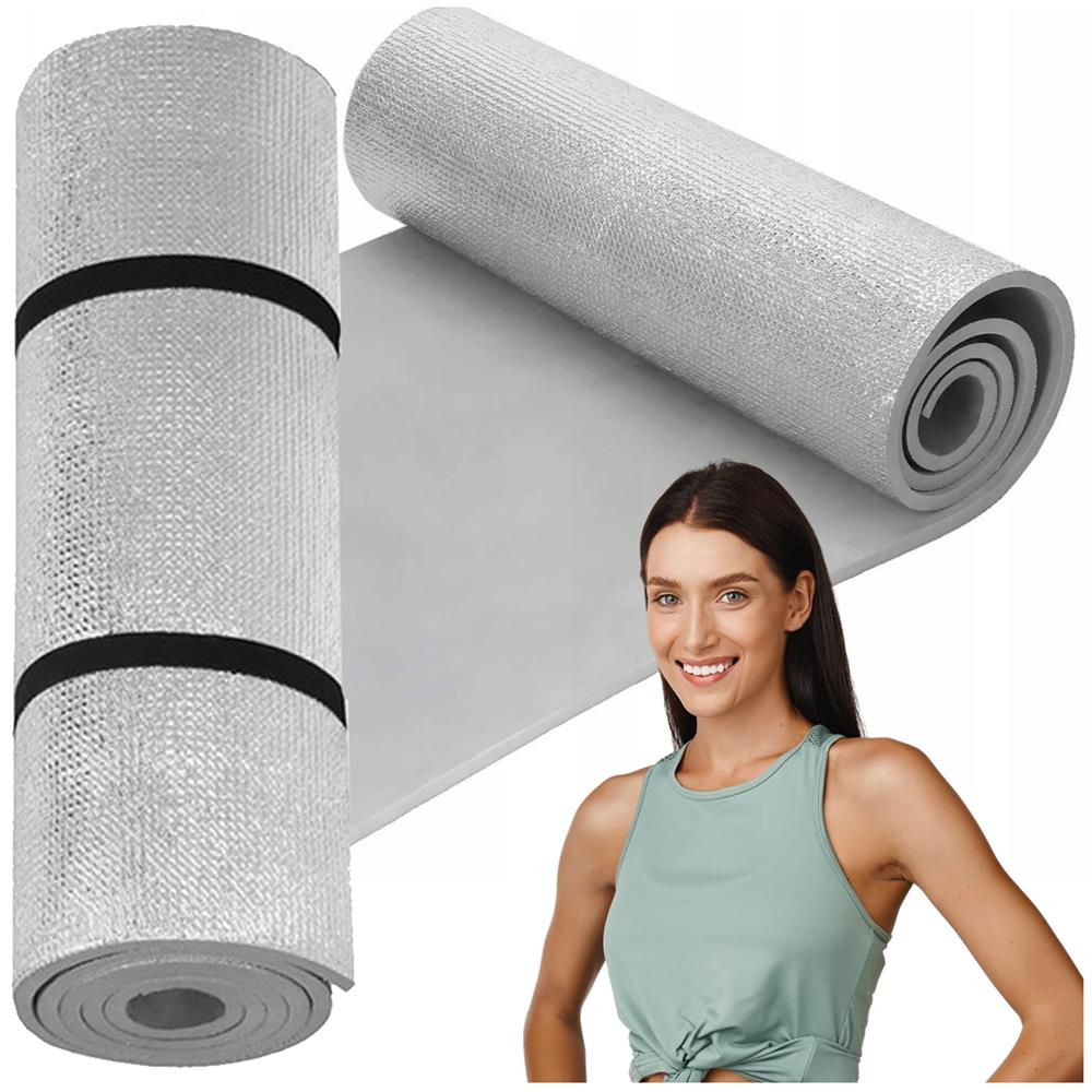 Saltea termoizolanta pentru camping sau plaja, 180x50 cm, spuma PE cu folie aluminiu, grosime 1 cm, gri - imagine 3