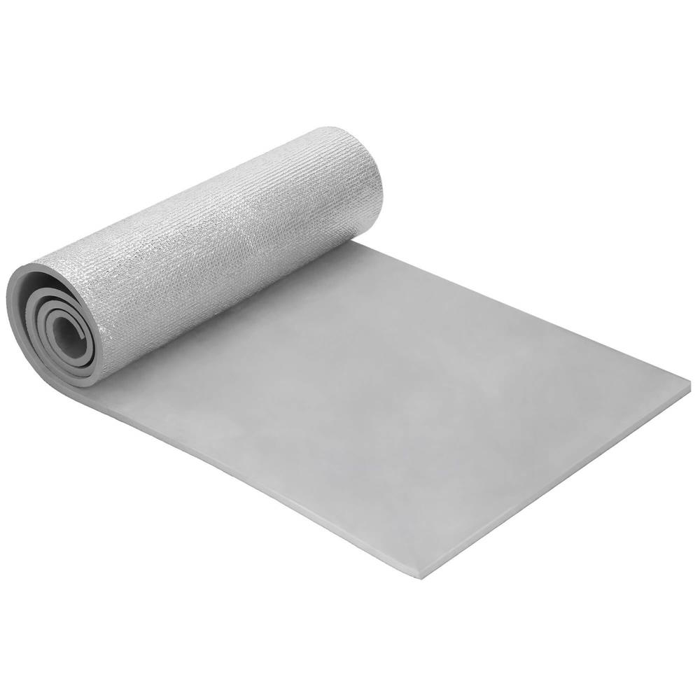 Saltea termoizolanta pentru camping sau plaja, 180x50 cm, spuma PE cu folie aluminiu, grosime 1 cm, gri