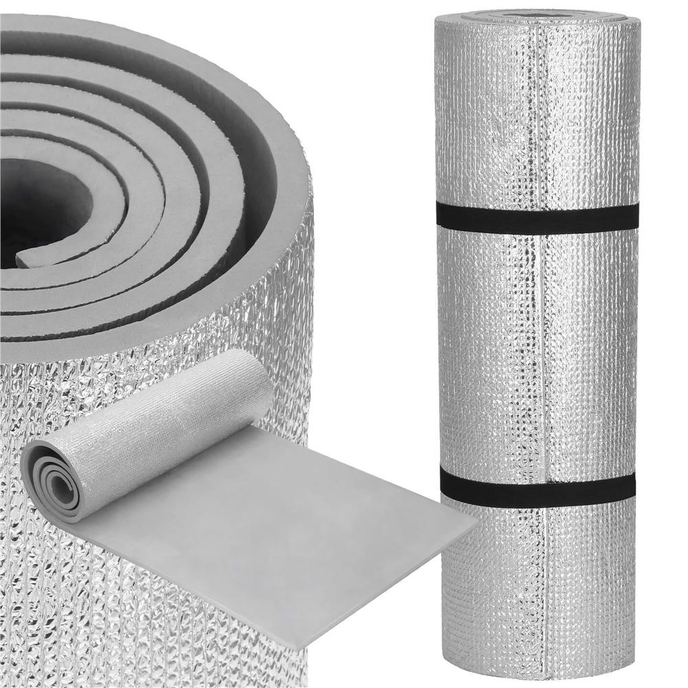 Saltea termoizolanta pentru camping sau plaja, 180x50 cm, spuma PE cu folie aluminiu, grosime 1 cm, gri - imagine 6