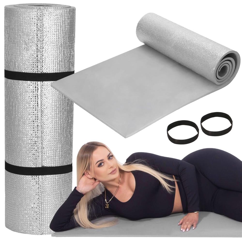 Saltea termoizolanta pentru camping sau plaja, 180x50 cm, spuma PE cu folie aluminiu, grosime 1 cm, gri - imagine 8