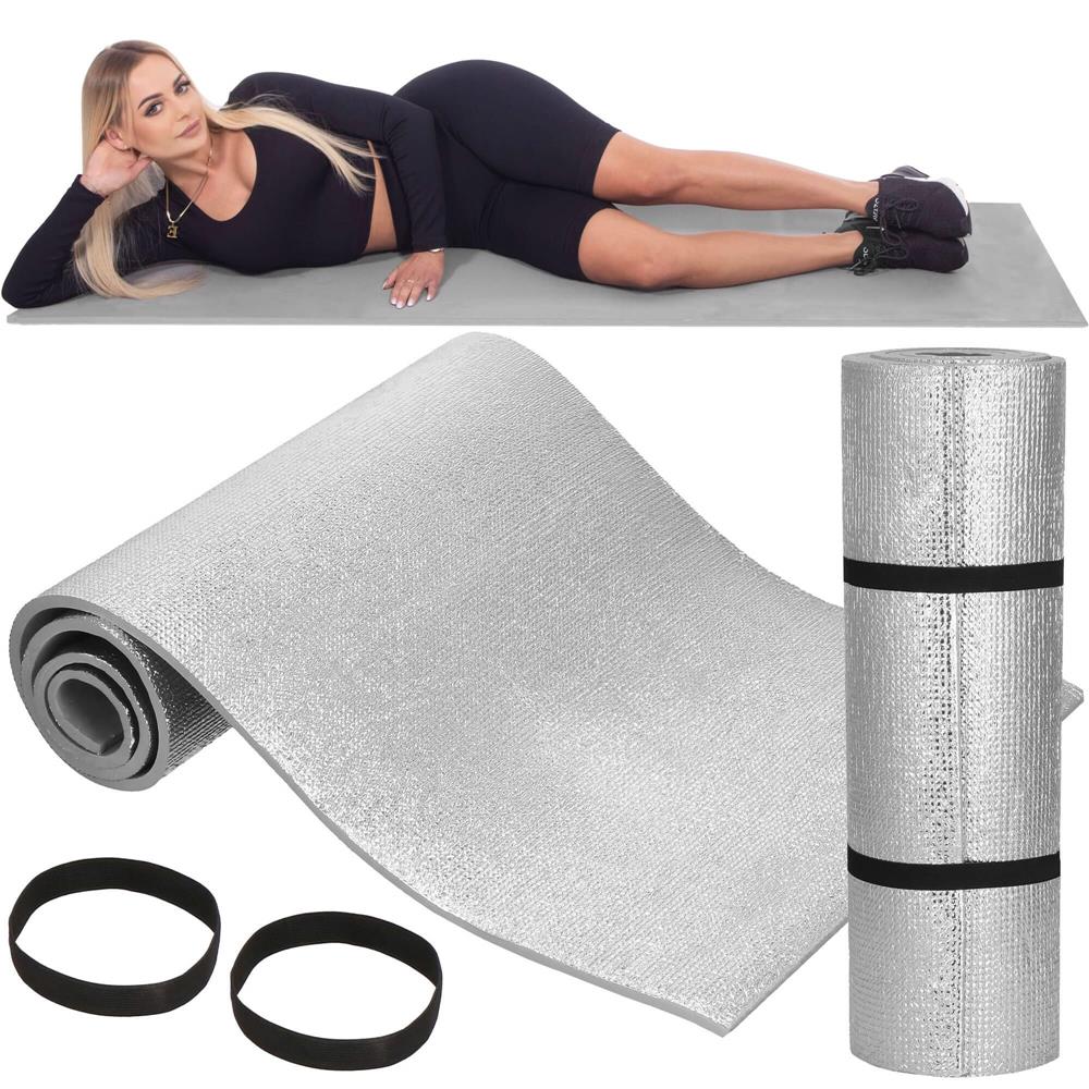 Saltea termoizolanta pentru camping sau plaja, 180x50 cm, spuma PE cu folie aluminiu, grosime 1 cm, gri - imagine 9