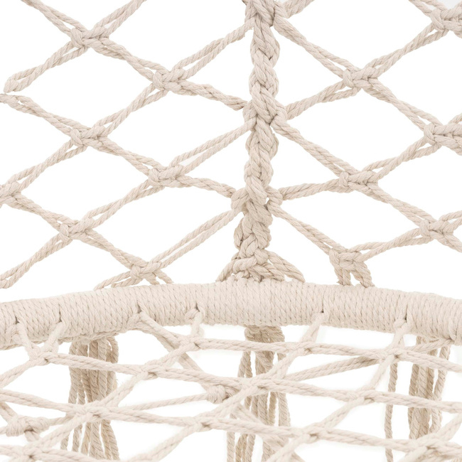 Scaun dublu tip leagan suspendat pentru casa sau gradina, cu perne, stil boho, 130x66x120 cm, maxim 300 kg, crem si gri - imagine 11