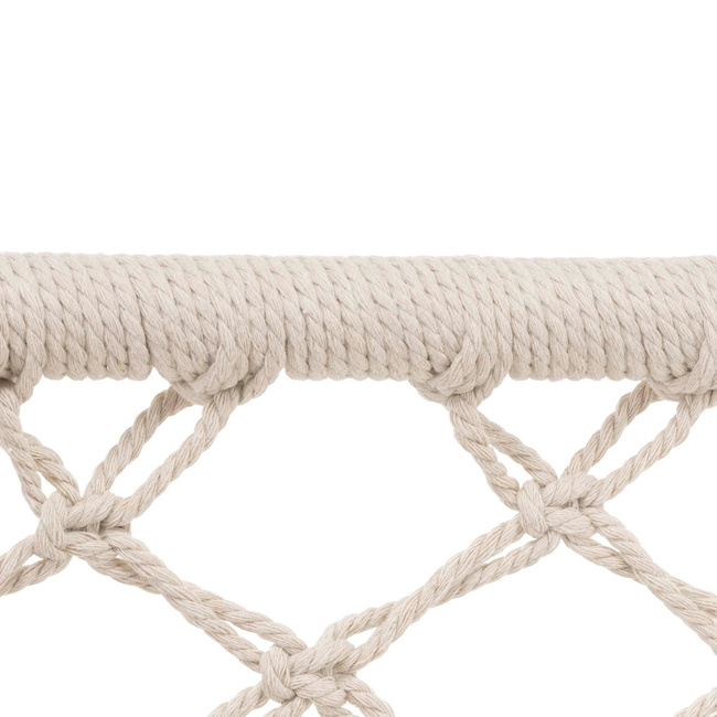 Scaun dublu tip leagan suspendat pentru casa sau gradina, cu perne, stil boho, 130x66x120 cm, maxim 300 kg, crem si gri - imagine 13