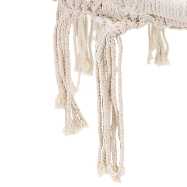Scaun dublu tip leagan suspendat pentru casa sau gradina, cu perne, stil boho, 130x66x120 cm, maxim 300 kg, crem si gri - imagine 10