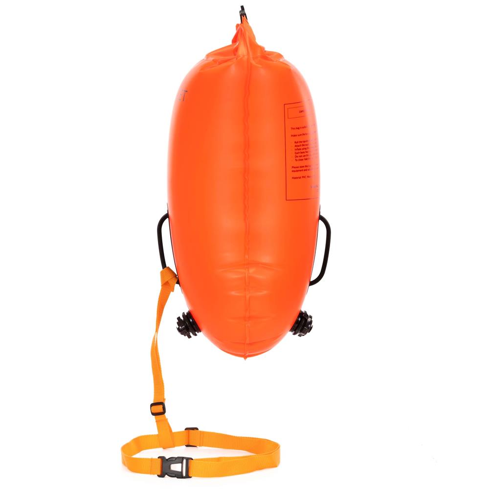 Geanta de inot cu spatiu depozitare uscat 2 in 1, geamandura gonflabila de siguranta, etansa cu 2 camere de aer, 36 L, fluier de urgenta incorporat, 54x27x21 cm, portocaliu fluorescent - imagine 15