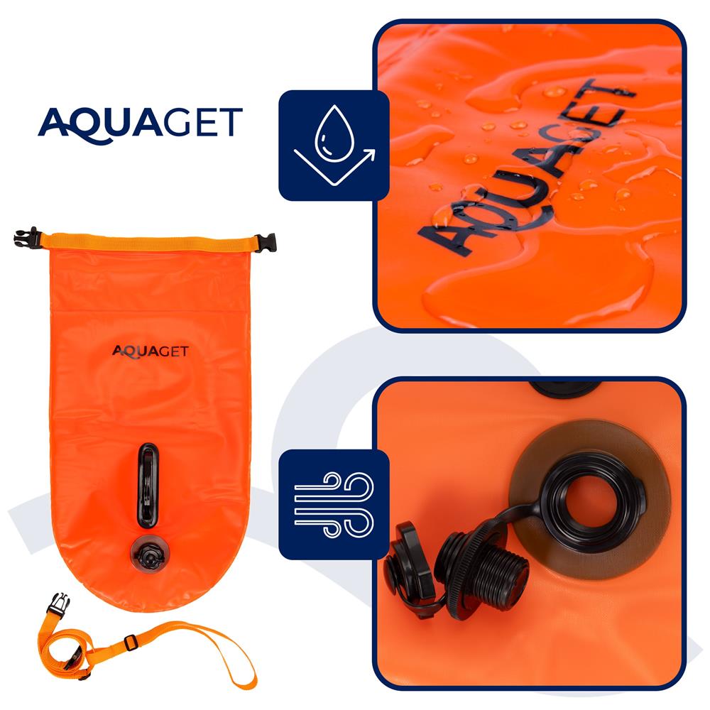 Geanta de inot cu spatiu depozitare uscat 2 in 1, geamandura gonflabila de siguranta, etansa cu 2 camere de aer, 36 L, fluier de urgenta incorporat, 54x27x21 cm, portocaliu fluorescent - imagine 22