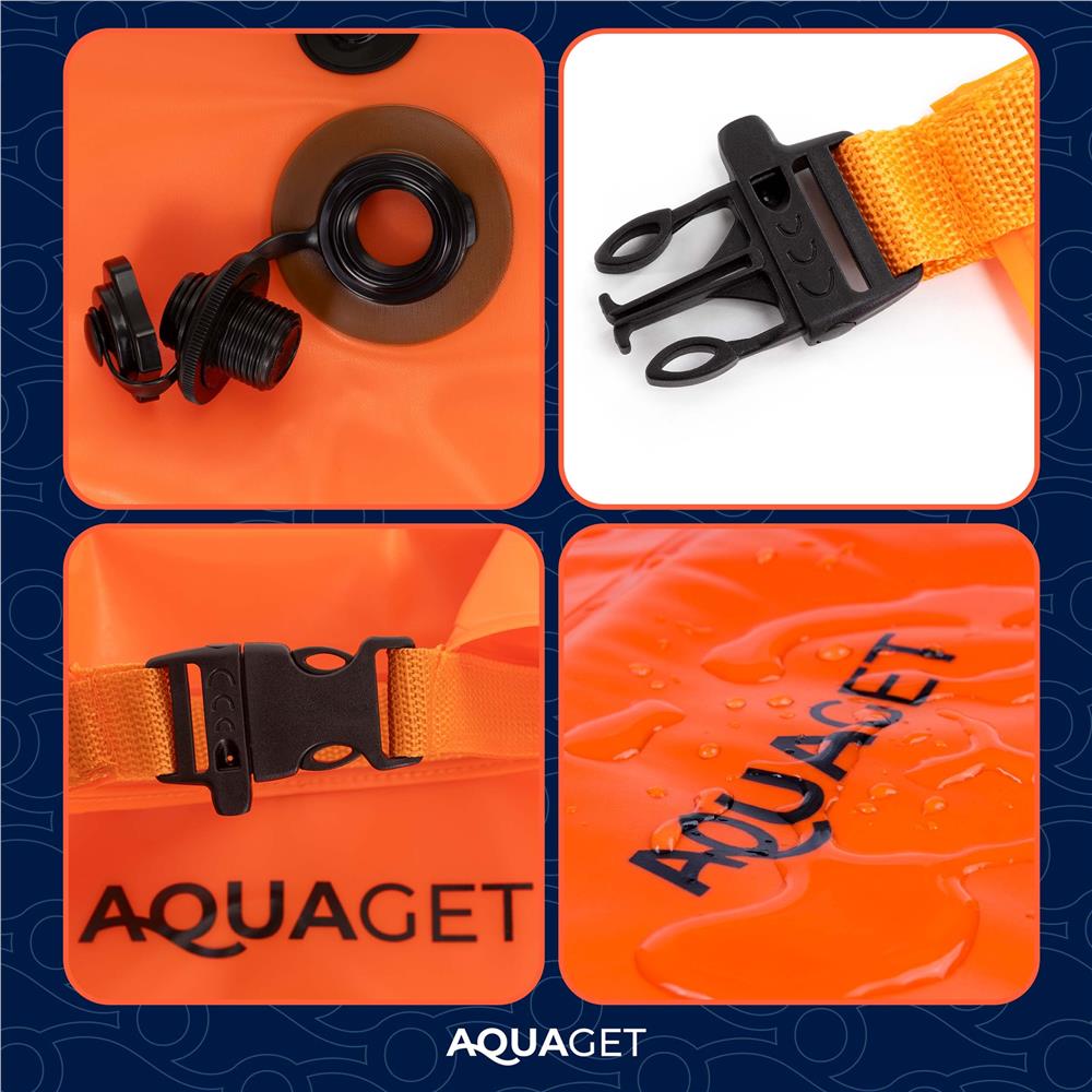 Geanta de inot cu spatiu depozitare uscat 2 in 1, geamandura gonflabila de siguranta, etansa cu 2 camere de aer, 36 L, fluier de urgenta incorporat, 54x27x21 cm, portocaliu fluorescent - imagine 24