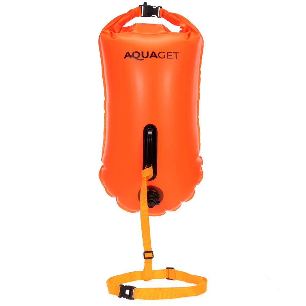 Geanta de inot cu spatiu depozitare uscat 2 in 1, geamandura gonflabila de siguranta, etansa cu 2 camere de aer, 36 L, fluier de urgenta incorporat, 54x27x21 cm, portocaliu fluorescent - imagine 4