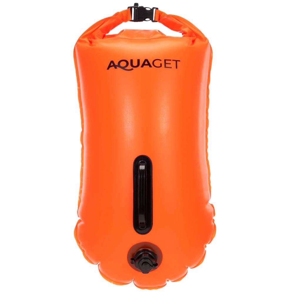 Geanta de inot cu spatiu depozitare uscat 2 in 1, geamandura gonflabila de siguranta, etansa cu 2 camere de aer, 36 L, fluier de urgenta incorporat, 54x27x21 cm, portocaliu fluorescent - imagine 5
