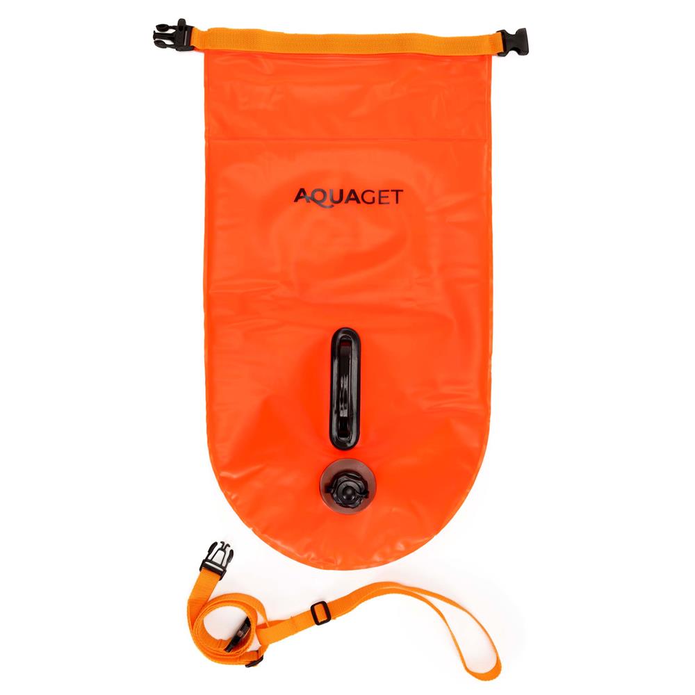 Geanta de inot cu spatiu depozitare uscat 2 in 1, geamandura gonflabila de siguranta, etansa cu 2 camere de aer, 36 L, fluier de urgenta incorporat, 54x27x21 cm, portocaliu fluorescent - imagine 7