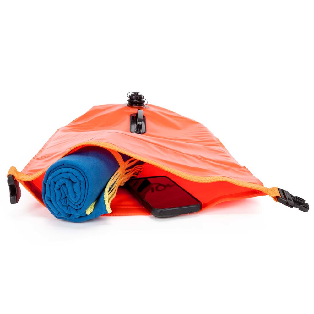 Geanta de inot cu spatiu depozitare uscat 2 in 1, geamandura gonflabila de siguranta, etansa cu 2 camere de aer, 36 L, fluier de urgenta incorporat, 54x27x21 cm, portocaliu fluorescent - imagine 9