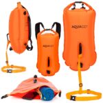 Geanta de inot tip rucsac, cu spatiu depozitare uscat 2 in 1, geamandura gonflabila de siguranta, etansa cu 2 camere de aer, 35 L, fluier de urgenta incorporat, 60x29x22 cm, portocaliu fluorescent