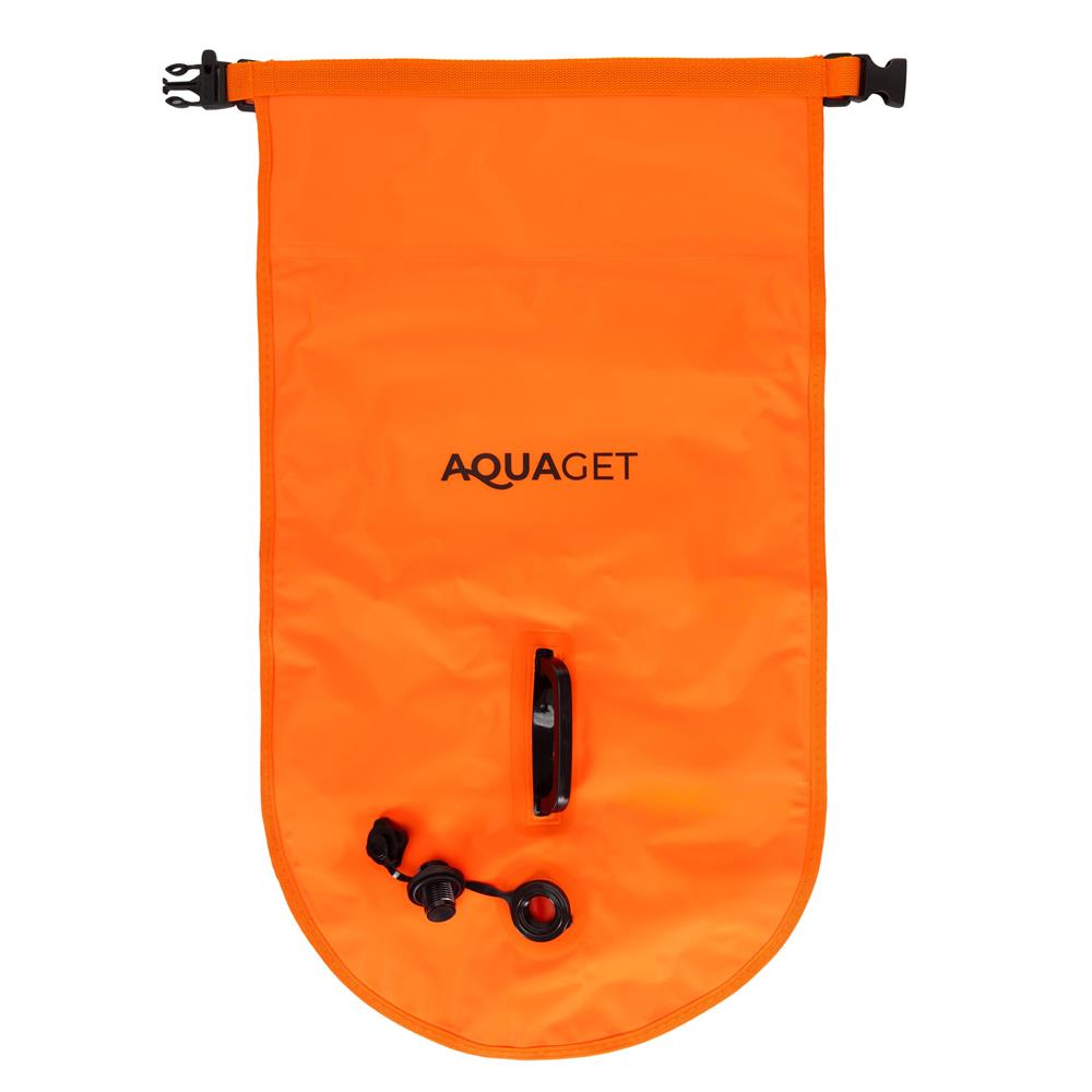 Geanta de inot tip rucsac, cu spatiu depozitare uscat 2 in 1, geamandura gonflabila de siguranta, etansa cu 2 camere de aer, 35 L, fluier de urgenta incorporat, 60x29x22 cm, portocaliu fluorescent - imagine 21