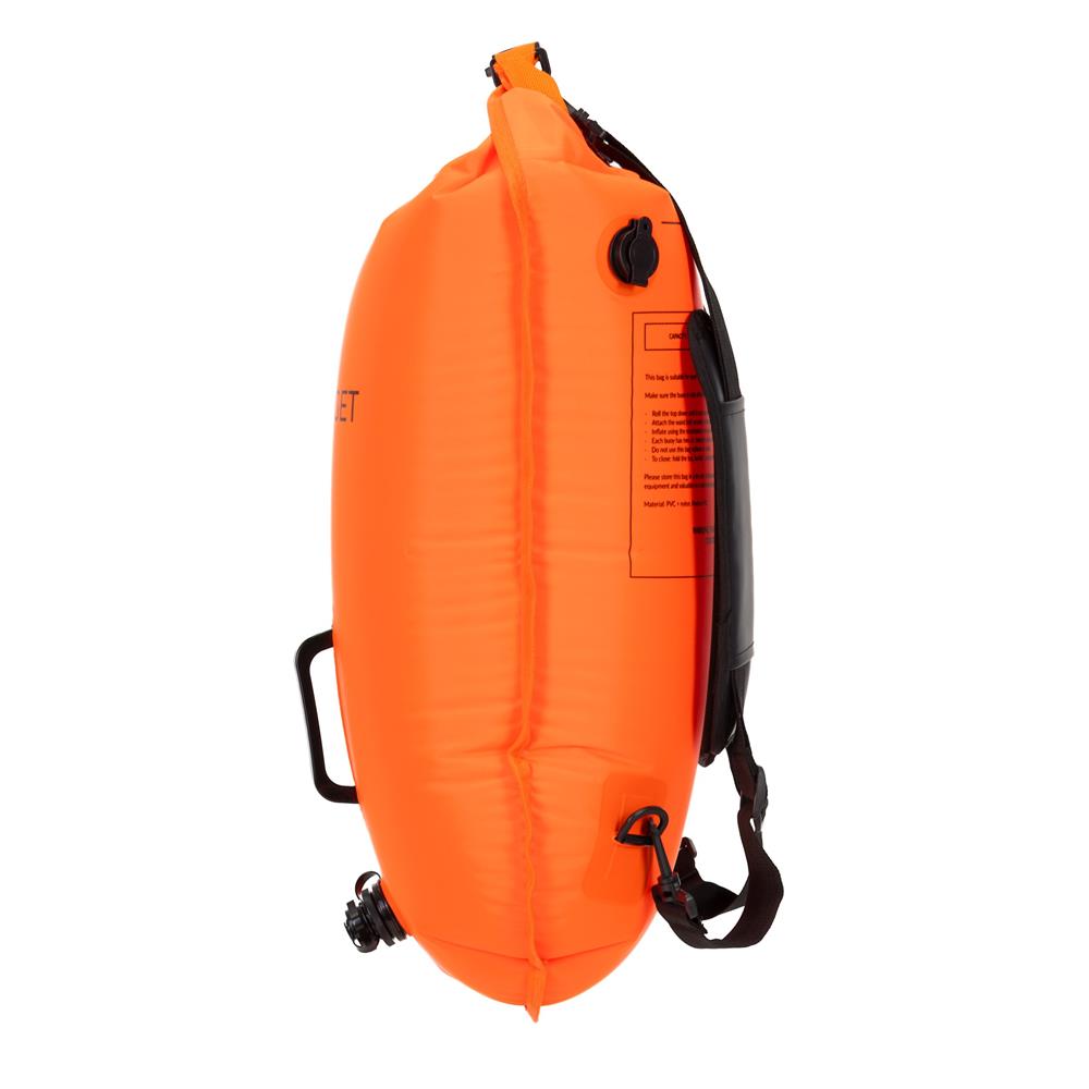 Geanta de inot tip rucsac, cu spatiu depozitare uscat 2 in 1, geamandura gonflabila de siguranta, etansa cu 2 camere de aer, 35 L, fluier de urgenta incorporat, 60x29x22 cm, portocaliu fluorescent - imagine 29