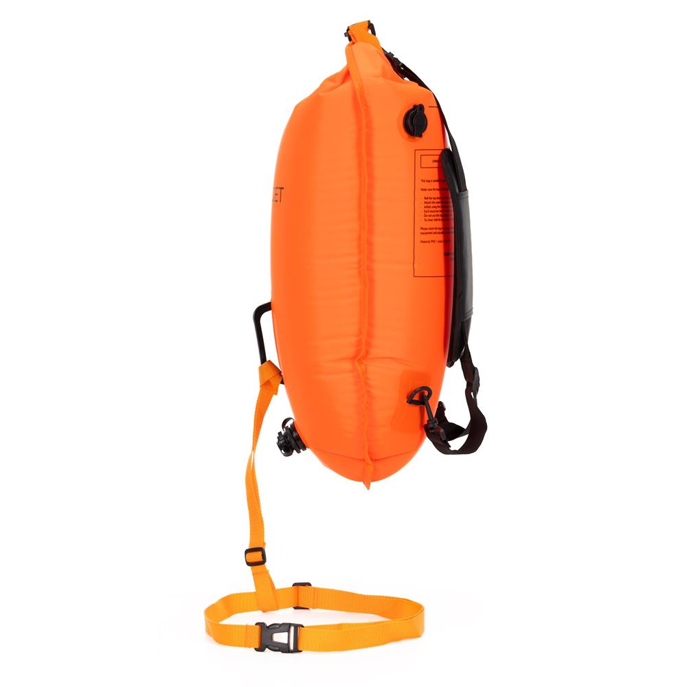Geanta de inot tip rucsac, cu spatiu depozitare uscat 2 in 1, geamandura gonflabila de siguranta, etansa cu 2 camere de aer, 35 L, fluier de urgenta incorporat, 60x29x22 cm, portocaliu fluorescent - imagine 30