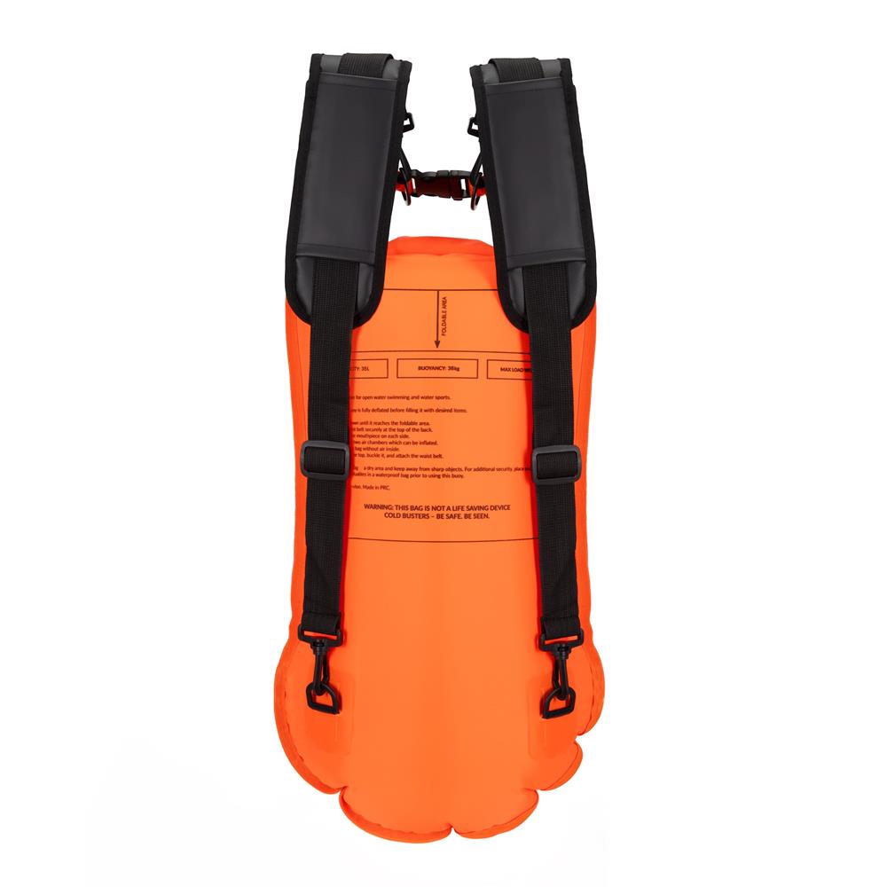 Geanta de inot tip rucsac, cu spatiu depozitare uscat 2 in 1, geamandura gonflabila de siguranta, etansa cu 2 camere de aer, 35 L, fluier de urgenta incorporat, 60x29x22 cm, portocaliu fluorescent - imagine 34