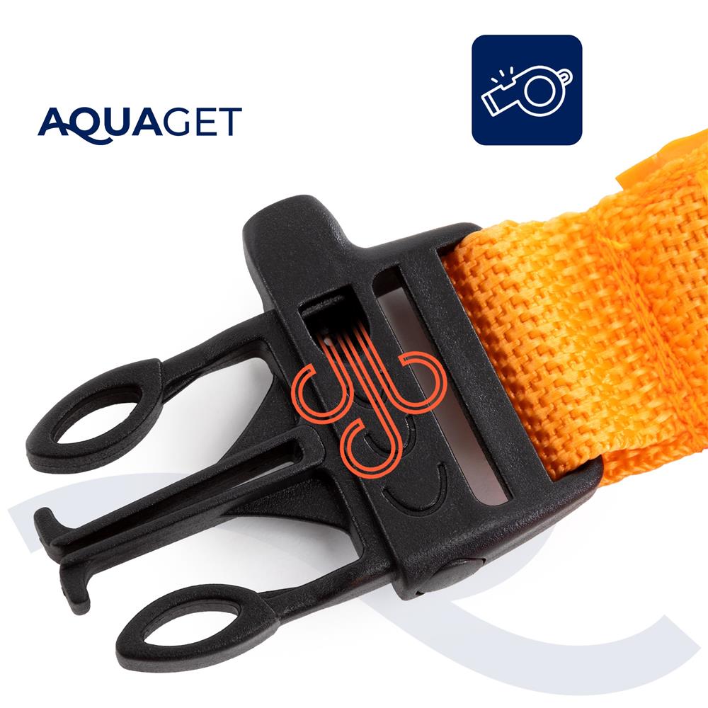 Geanta de inot tip rucsac, cu spatiu depozitare uscat 2 in 1, geamandura gonflabila de siguranta, etansa cu 2 camere de aer, 35 L, fluier de urgenta incorporat, 60x29x22 cm, portocaliu fluorescent - imagine 4