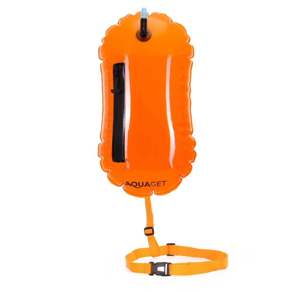 Geanta de inot cu spatiu depozitare uscat 2 in 1, geamandura gonflabila de siguranta, fereastra transparenta pentru utilizare telefon, 20 L, 42x22x15 cm, portocaliu fluorescent - imagine 13