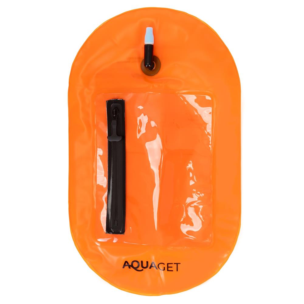 Geanta de inot cu spatiu depozitare uscat 2 in 1, geamandura gonflabila de siguranta, fereastra transparenta pentru utilizare telefon, 20 L, 42x22x15 cm, portocaliu fluorescent - imagine 19
