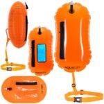 Geanta de inot cu spatiu depozitare uscat 2 in 1, geamandura gonflabila de siguranta, fereastra transparenta pentru utilizare telefon, 20 L, 42x22x15 cm, portocaliu fluorescent