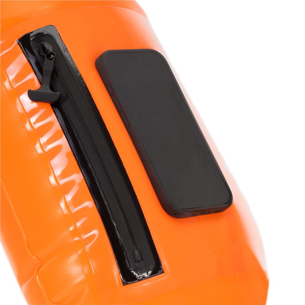Geanta de inot cu spatiu depozitare uscat 2 in 1, geamandura gonflabila de siguranta, fereastra transparenta pentru utilizare telefon, 20 L, 42x22x15 cm, portocaliu fluorescent - imagine 21