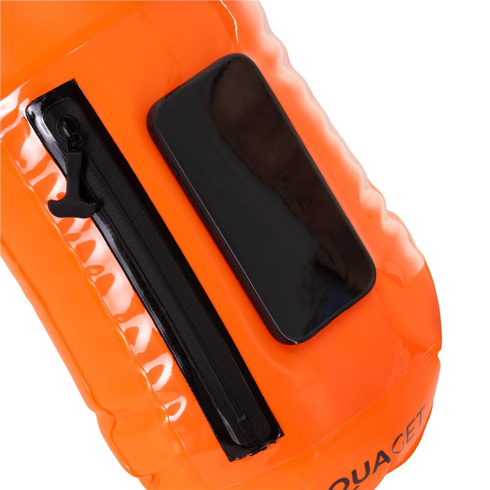 Geanta de inot cu spatiu depozitare uscat 2 in 1, geamandura gonflabila de siguranta, fereastra transparenta pentru utilizare telefon, 20 L, 42x22x15 cm, portocaliu fluorescent - imagine 23