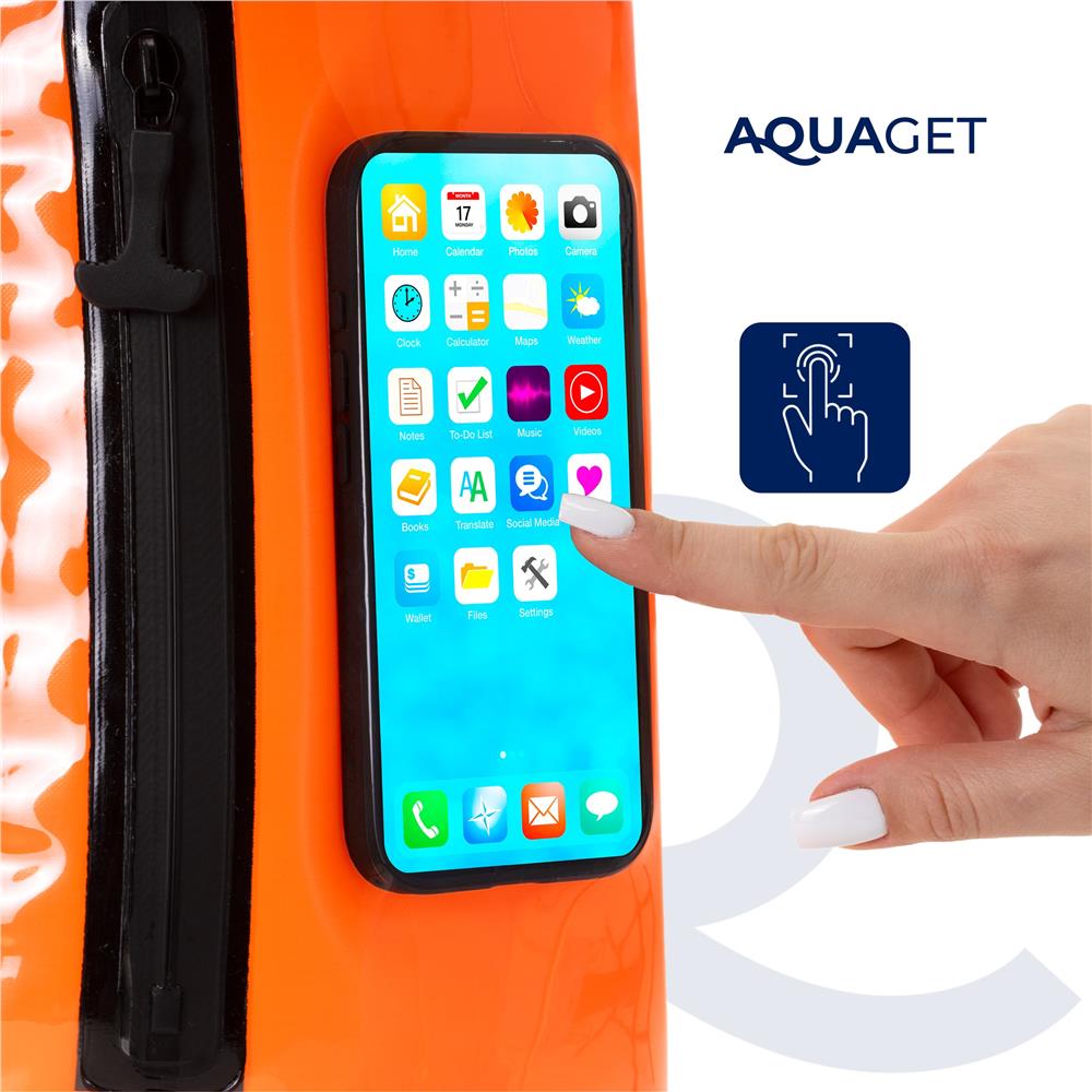Geanta de inot cu spatiu depozitare uscat 2 in 1, geamandura gonflabila de siguranta, fereastra transparenta pentru utilizare telefon, 20 L, 42x22x15 cm, portocaliu fluorescent - imagine 7