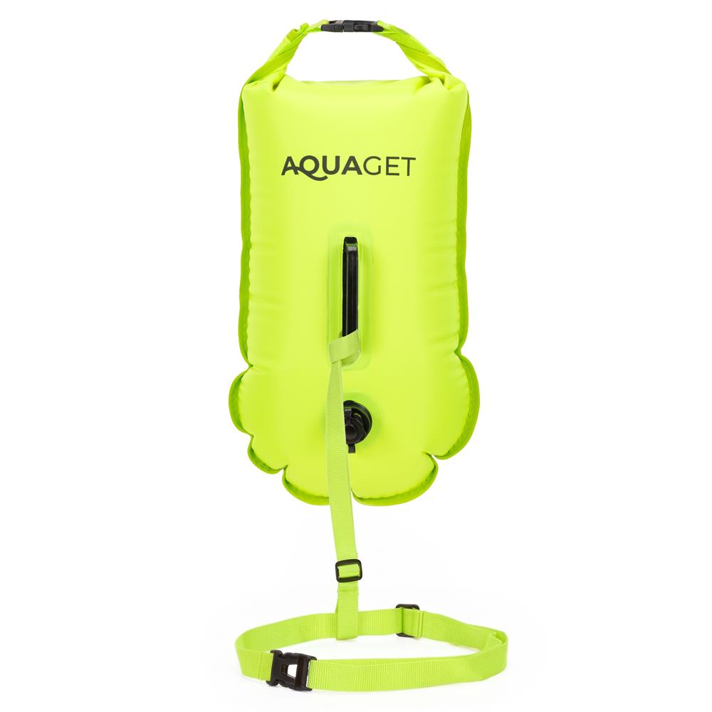 Geanta de inot cu spatiu depozitare uscat 2 in 1, geamandura gonflabila de siguranta, etansa cu 2 camere de aer, 15 L, fluier de urgenta incorporat, 50x25x22 cm, verde fluorescent - imagine 12