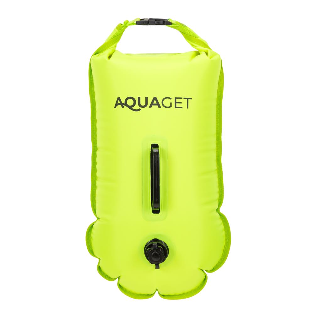 Geanta de inot cu spatiu depozitare uscat 2 in 1, geamandura gonflabila de siguranta, etansa cu 2 camere de aer, 15 L, fluier de urgenta incorporat, 50x25x22 cm, verde fluorescent - imagine 13
