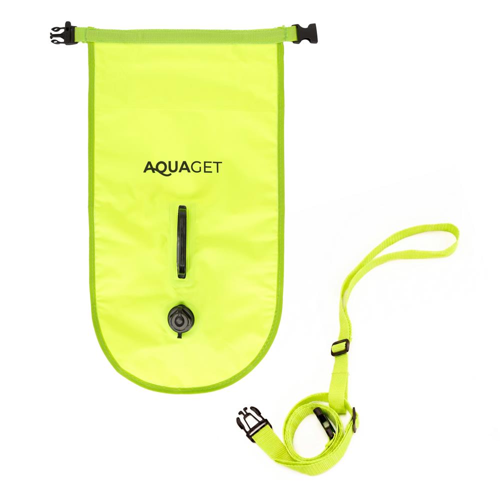 Geanta de inot cu spatiu depozitare uscat 2 in 1, geamandura gonflabila de siguranta, etansa cu 2 camere de aer, 15 L, fluier de urgenta incorporat, 50x25x22 cm, verde fluorescent - imagine 15