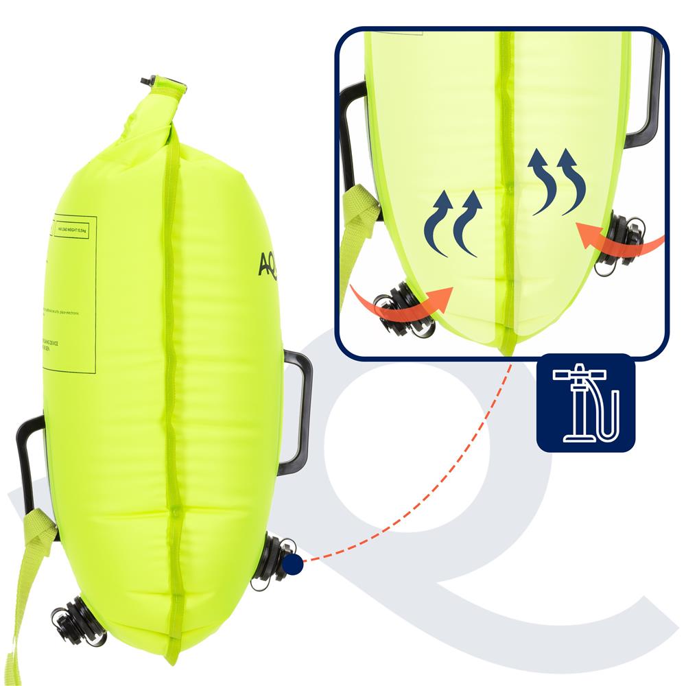 Geanta de inot cu spatiu depozitare uscat 2 in 1, geamandura gonflabila de siguranta, etansa cu 2 camere de aer, 15 L, fluier de urgenta incorporat, 50x25x22 cm, verde fluorescent - imagine 4