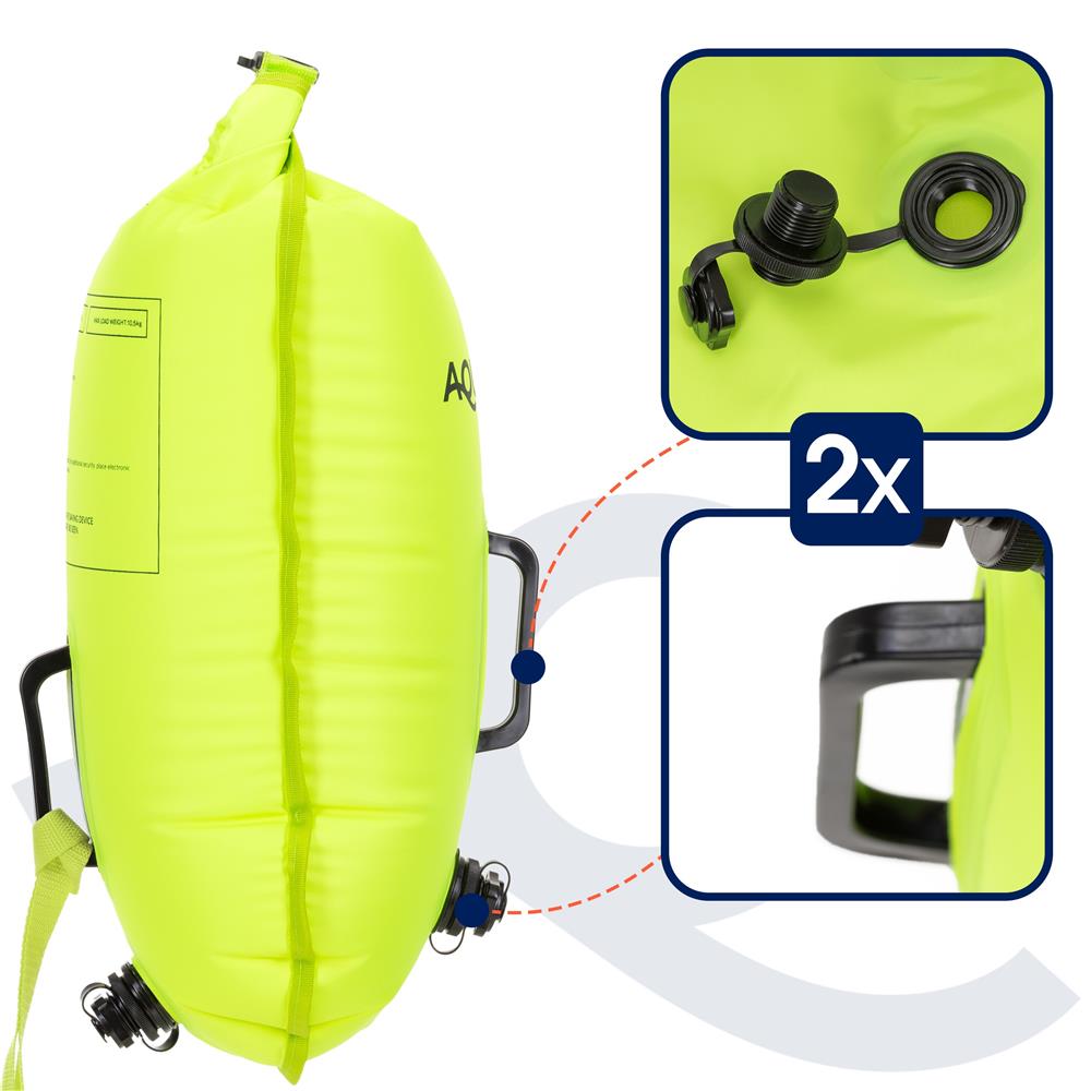 Geanta de inot cu spatiu depozitare uscat 2 in 1, geamandura gonflabila de siguranta, etansa cu 2 camere de aer, 15 L, fluier de urgenta incorporat, 50x25x22 cm, verde fluorescent - imagine 5