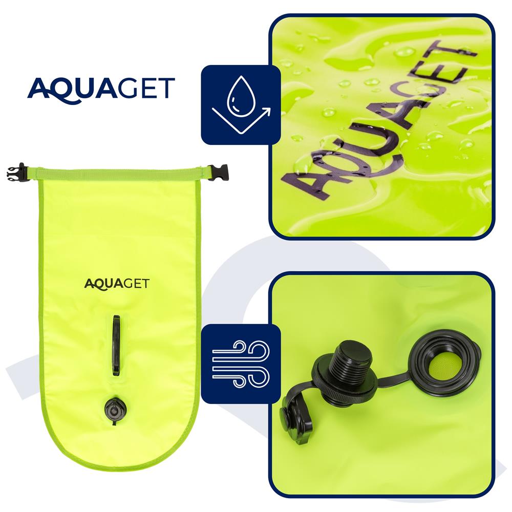 Geanta de inot cu spatiu depozitare uscat 2 in 1, geamandura gonflabila de siguranta, etansa cu 2 camere de aer, 15 L, fluier de urgenta incorporat, 50x25x22 cm, verde fluorescent - imagine 9