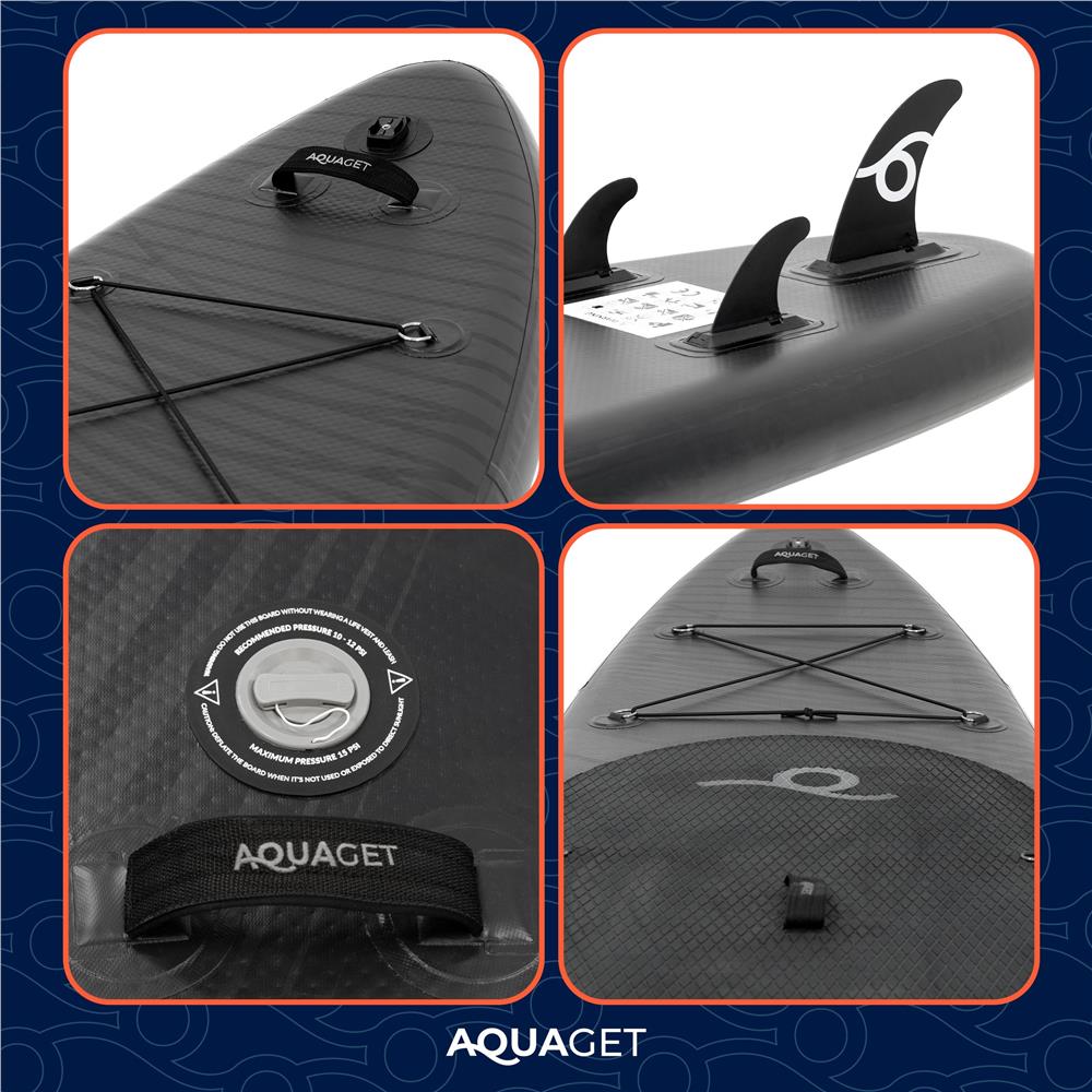 Set placa gonflabila Stand Up PaddleBoard 350x81x15 cm, cu pompa, kit de reparatii, geanta de transport, vasla, maxim 150 kg, negru - imagine 30