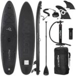 Set placa gonflabila Stand Up PaddleBoard 350x81x15 cm, cu pompa, kit de reparatii, geanta de transport, vasla, maxim 150 kg, negru