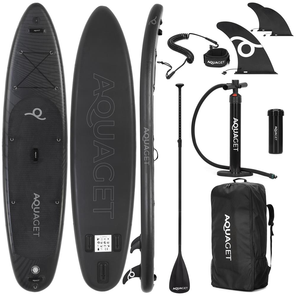 Set placa gonflabila Stand Up PaddleBoard 350x81x15 cm, cu pompa, kit de reparatii, geanta de transport, vasla, maxim 150 kg, negru