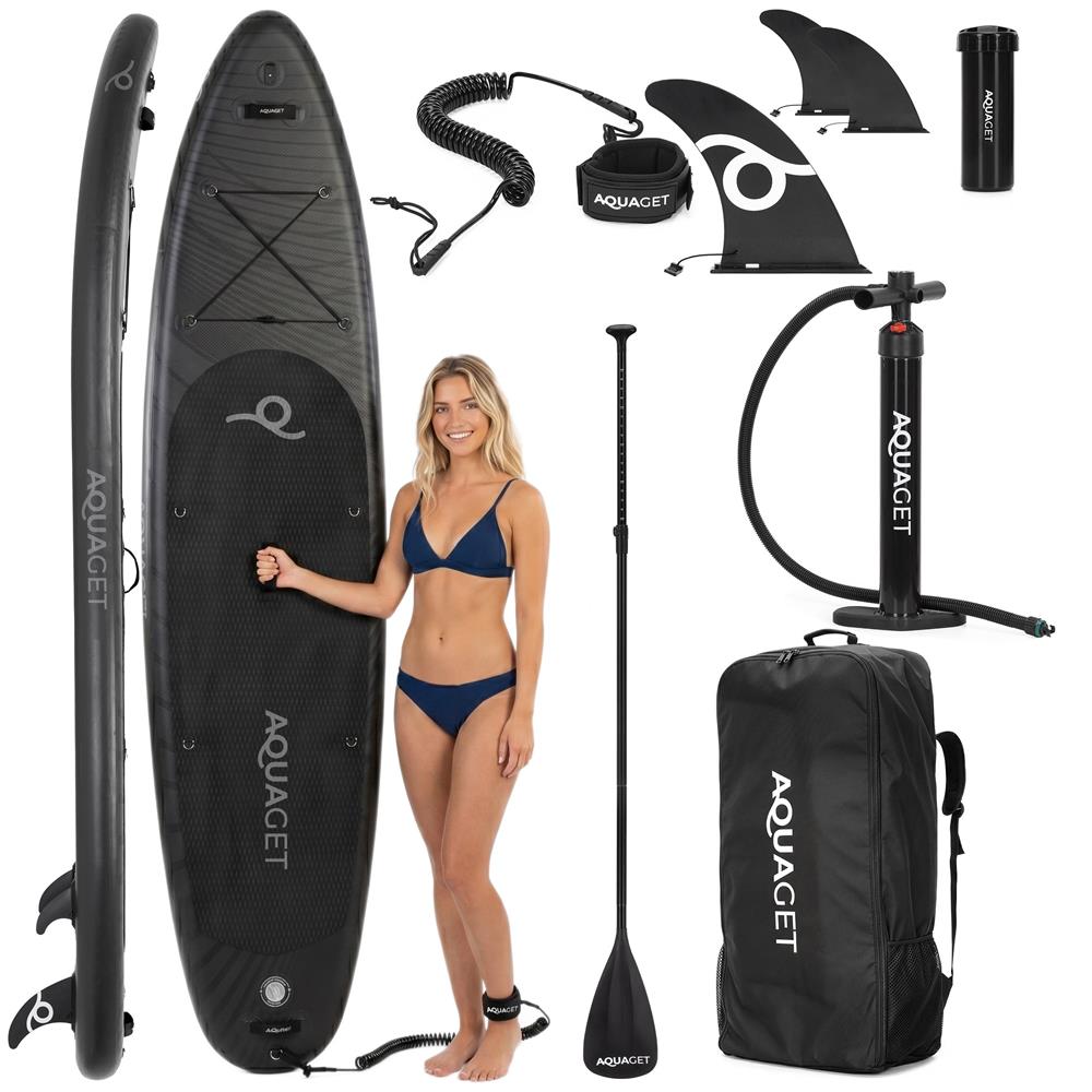 Set placa gonflabila Stand Up PaddleBoard 350x81x15 cm, cu pompa, kit de reparatii, geanta de transport, vasla, maxim 150 kg, negru - imagine 35