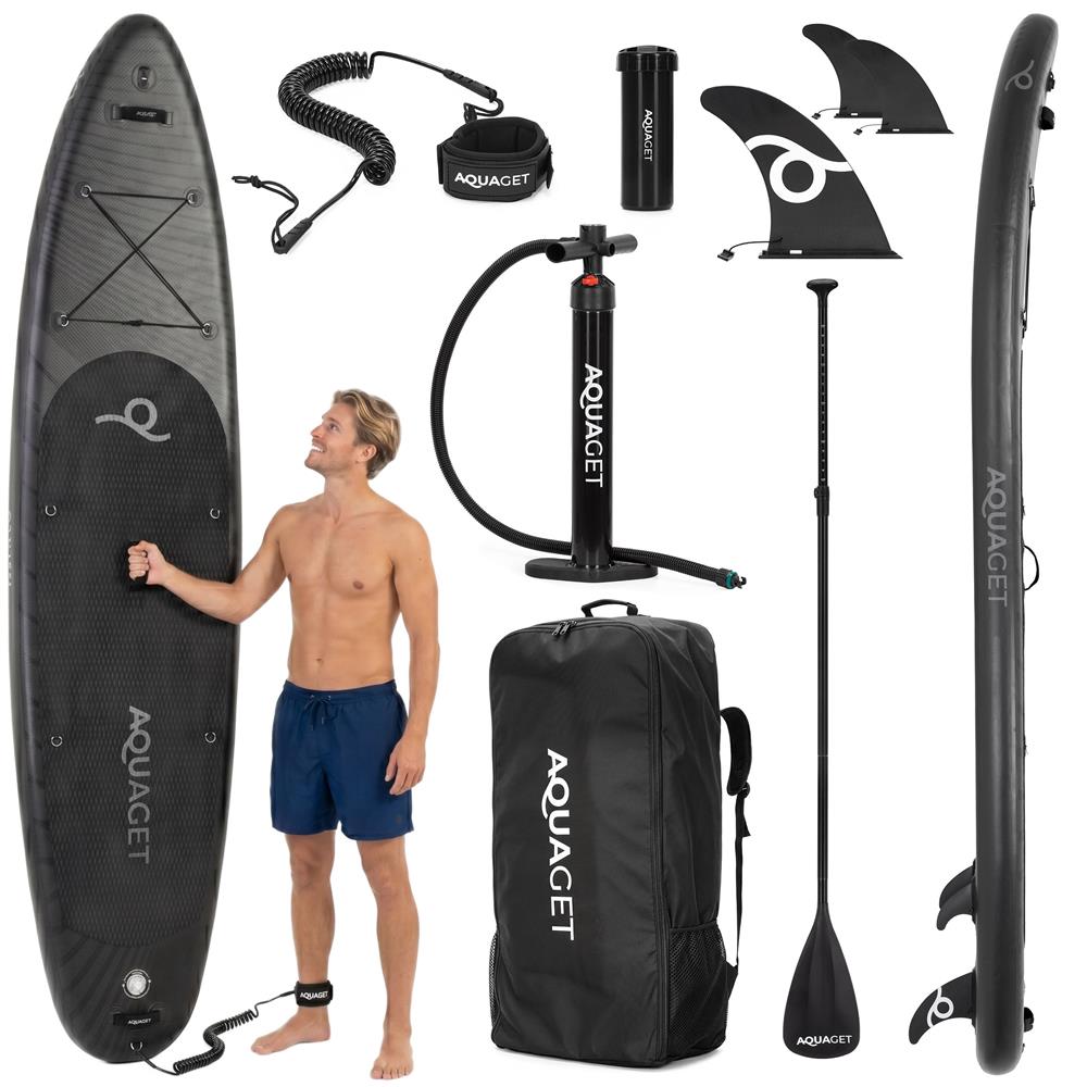 Set placa gonflabila Stand Up PaddleBoard 350x81x15 cm, cu pompa, kit de reparatii, geanta de transport, vasla, maxim 150 kg, negru - imagine 36